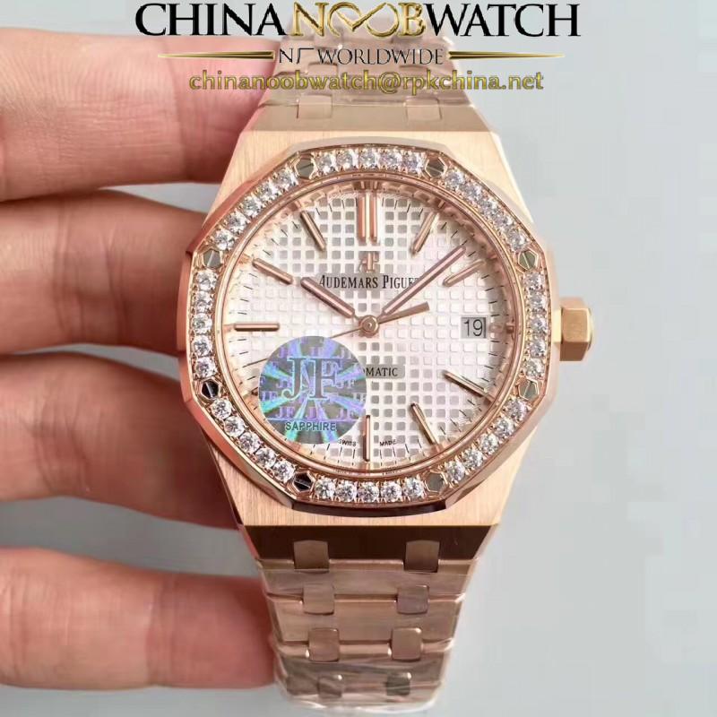 Replica Audemars Piguet Royal Oak 15450 JF Rose Gold & Diamonds Silver Dial Swiss 3120