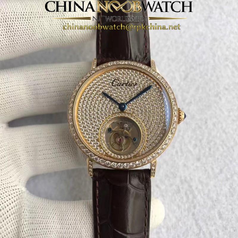 Replica Cartier Rotonde Tourbillon N Yellow Gold & Diamonds Diamond Dial Swiss Tourbillon