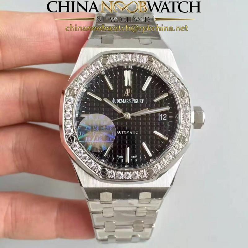 Replica Audemars Piguet Royal Oak 15450 JF Stanless Steel & Diamonds Black Dial Swiss 3120