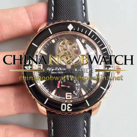 Replica Blancpain Fifty Fathoms Tourbillon 5025-3630-52A ZF Rose Gold Black Dial Swiss 25A