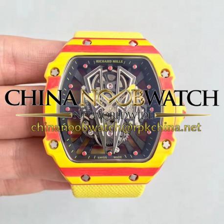 Replica Richard Mille RM27-03 Rafael Nadal KL Yellow & Red Forged Carbon Black Skeleton Dial M9015