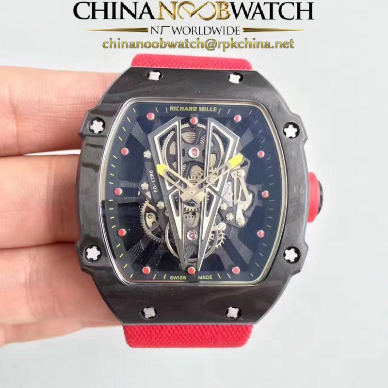 Replica Richard Mille RM27-03 Rafael Nadal KL Forged Carbon Black Skeleton Dial M9015