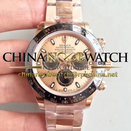 Replica Rolex Daytona Cosmograph 116515LN JH Rose Gold Champagne Dial Swiss 4130 Run 6@SEC