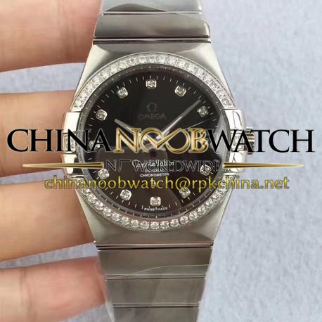 Replica Omega Constellation 123.55.38.20.99.001 38MM SSS Stainless Steel & Diamonds Black Dial Swiss 8500