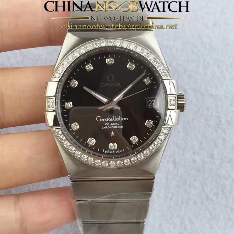 Replica Omega Constellation 123.55.38.20.99.001 38MM SSS Stainless Steel & Diamonds Black Dial Swiss 8500