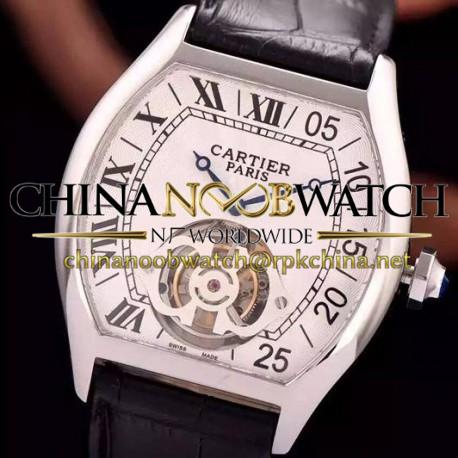 Replica Cartier Tortue Tourbillon Stainless Steel White Dial Swiss Real Tourbillon