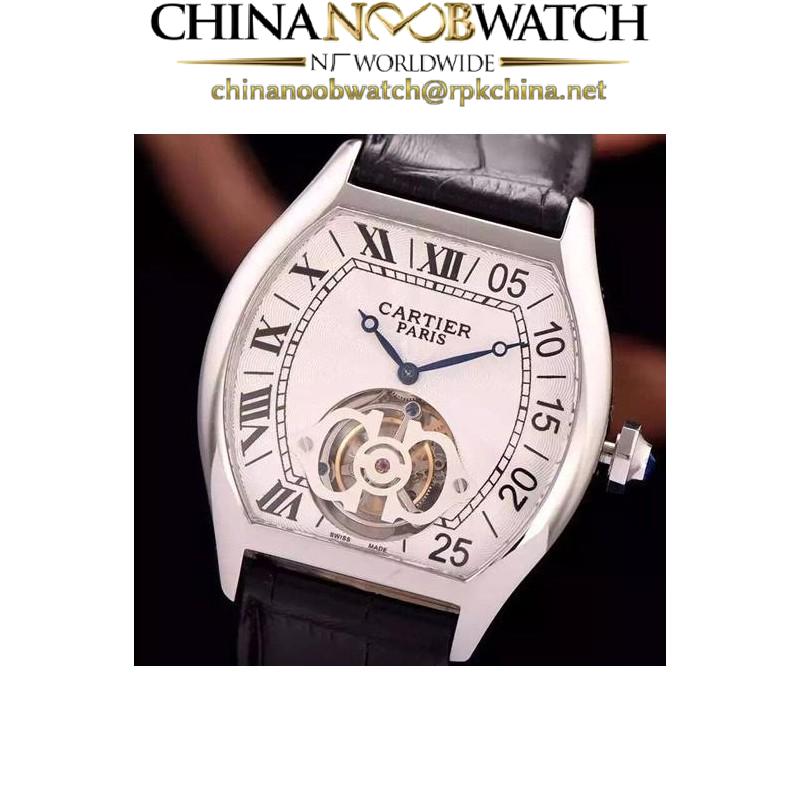 Replica Cartier Tortue Tourbillon Stainless Steel White Dial Swiss Real Tourbillon