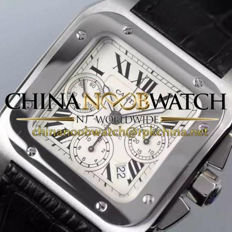 Replica Cartier Santos 100 Chronograph Stainless Steel White Dial Swiss 7753