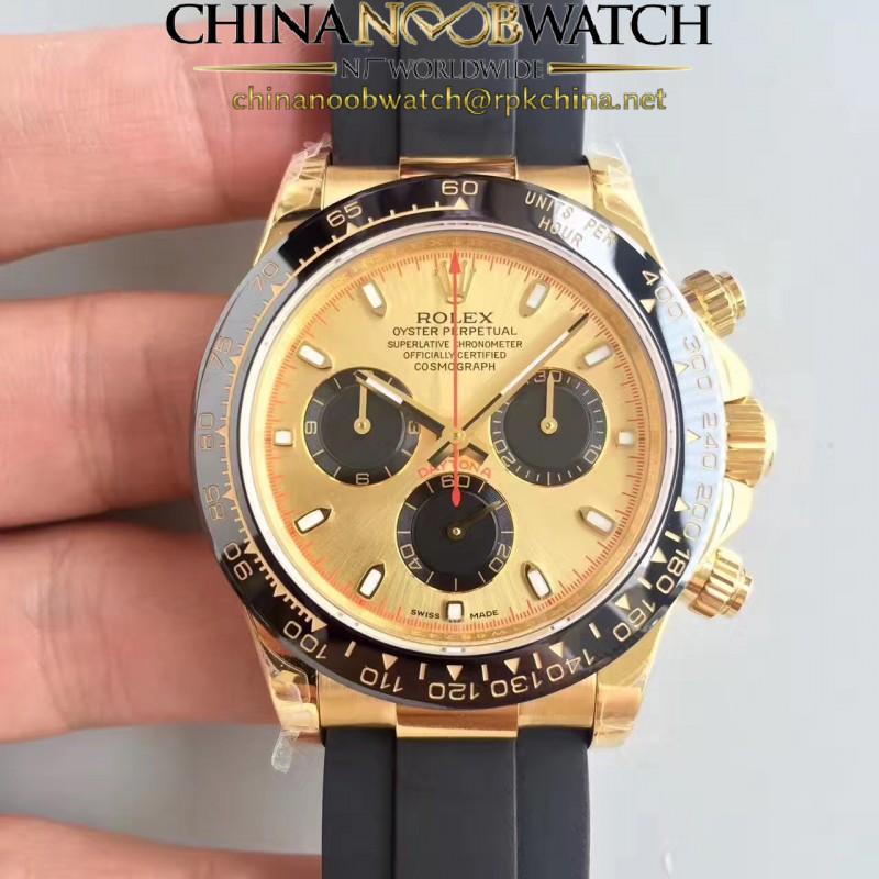 Replica Rolex Daytona Cosmograph 116518LN JH Yellow Gold Champagne Dial Swiss 4130 Run 6@SEC