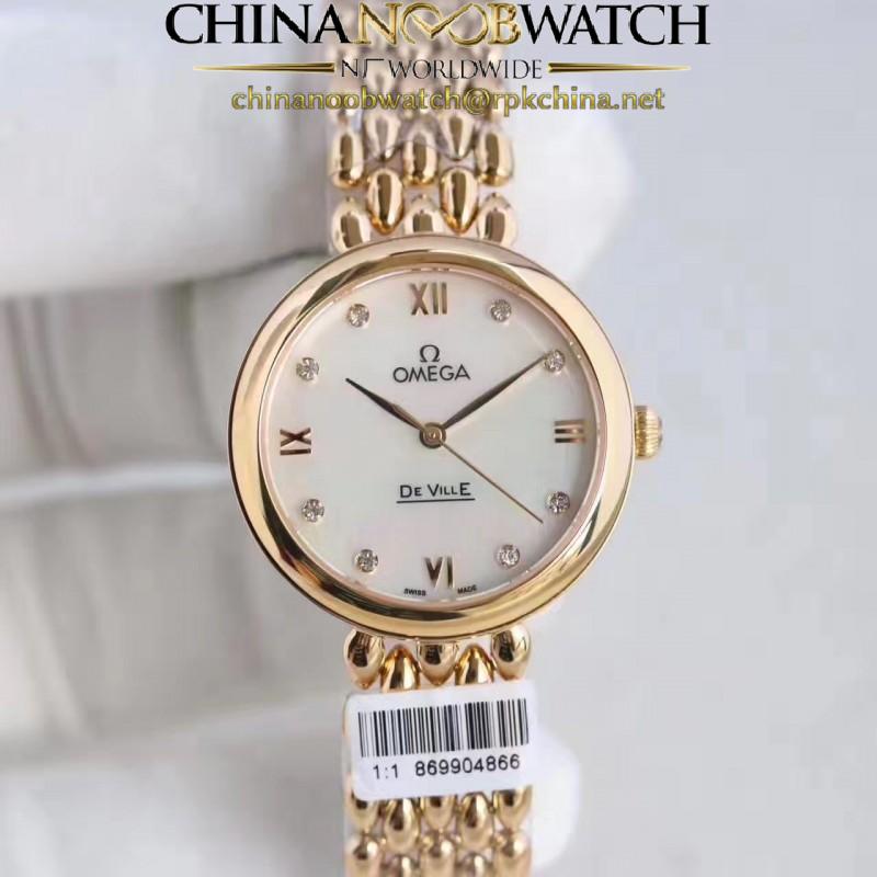 Replica Omega De Ville Dewdrop 424.55.27.60.55.006 XF Yellow Gold Mother Of Pearl Dial Swiss 8521