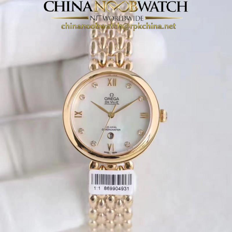 Replica Omega De Ville Dewdrop 424.55.33.20.55.009 XF Yellow Gold Mother Of Pearl Dial Swiss 8521