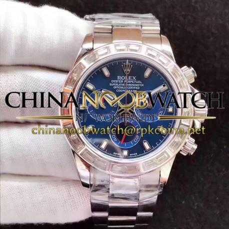 Replica Rolex Daytona Cosmograph 116599 JF Stainless Steel & Diamonds Blue Dial Swiss 7750 Run 6@SEC