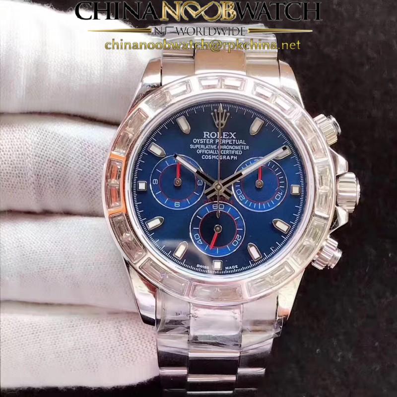 Replica Rolex Daytona Cosmograph 116599 JF Stainless Steel & Diamonds Blue Dial Swiss 7750 Run 6@SEC