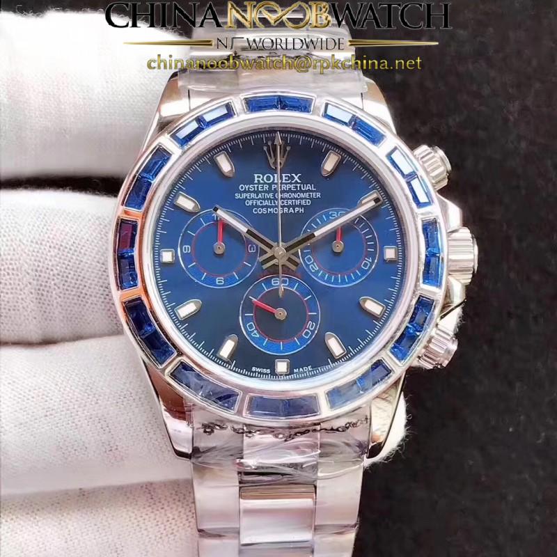 Replica Rolex Daytona Cosmograph 116599 JF Stainless Steel & Diamonds Blue Dial Swiss 7750 Run 6@SEC