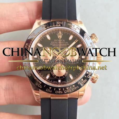 Replica Rolex Daytona Cosmograph 116515LN N Rose Gold Black Dial Swiss 7750 Run 6@SEC