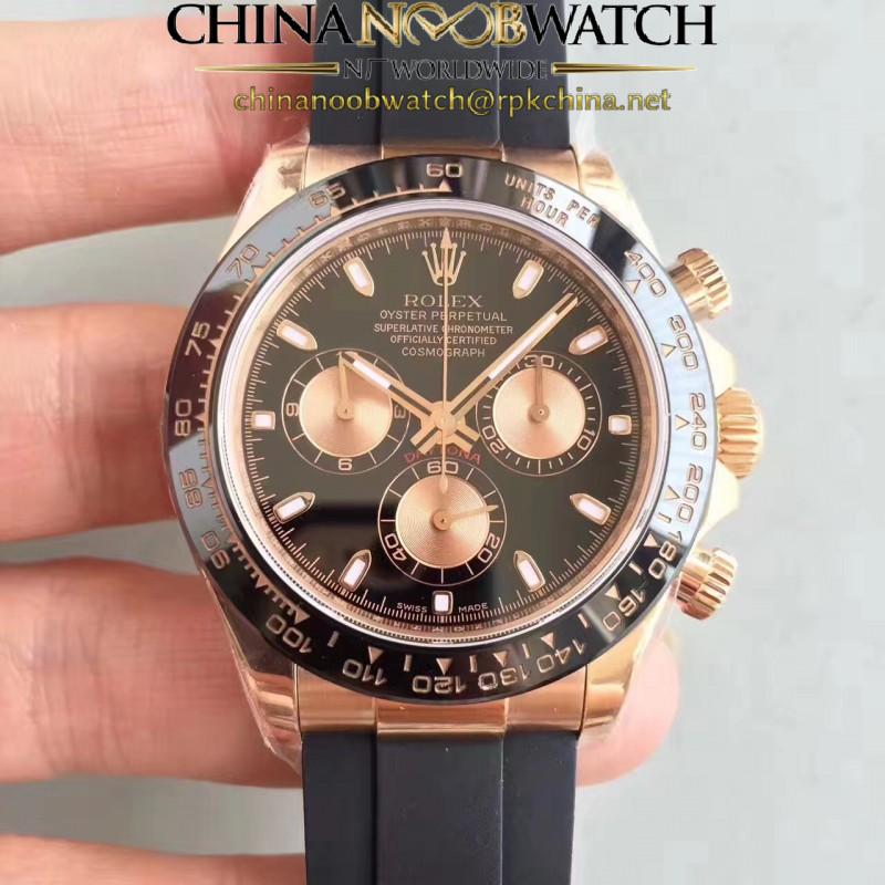 Replica Rolex Daytona Cosmograph 116515LN N Rose Gold Black Dial Swiss 7750 Run 6@SEC