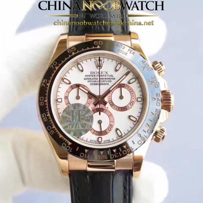 Replica Rolex Daytona Cosmograph 116515LN JF Rose Gold White Dial Swiss 7750 Run 6@SEC