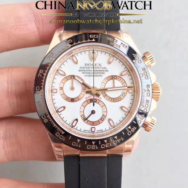 Replica Rolex Daytona Cosmograph 116515LN N Rose Gold White Dial Swiss 7750 Run 6@SEC