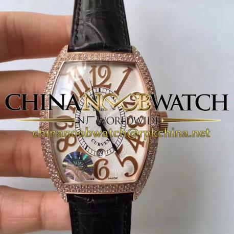 Replica Franck Muller 8880 SC DT Platinum Rotor ZX Rose Gold & Diamonds White Dial Swiss 2824-2