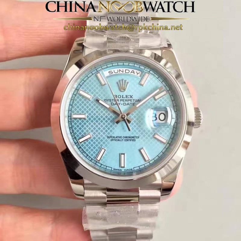 Replica Rolex Day-Date 40 228206 N Stainless Steel Blue Diagonal Dial Swiss 3255