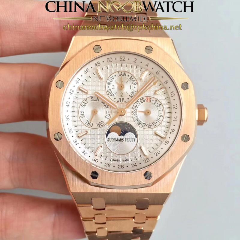 Replica Audemars Piguet Royal Oak Perpetual Calendar 41MM 26574OR.OO.1220OR.01 BF Rose Gold Silver Dial Swiss 5134