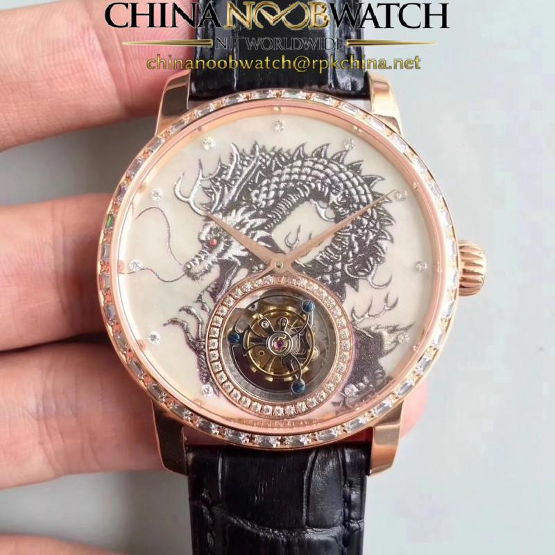 Replica Vacheron Constantin Patrimony Tourbillon N Rose Gold & Diamonds Dragon Dial Swiss Tourbillon