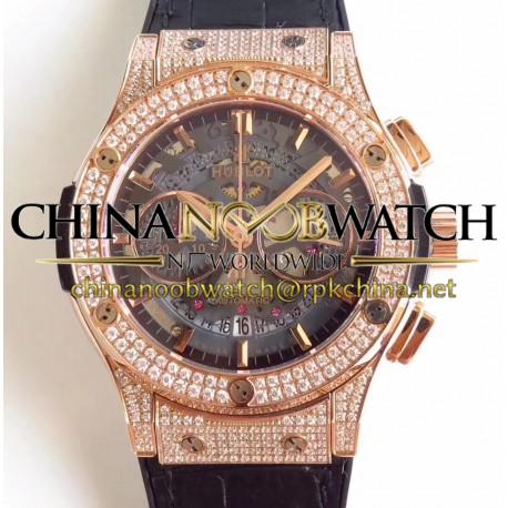 Replica Hublot Classic Fusion Aerofusion 525.OX.0180.LR.1704 HBB V6 Rose Gold & Diamonds Black Skeleton Dial Swiss 7750