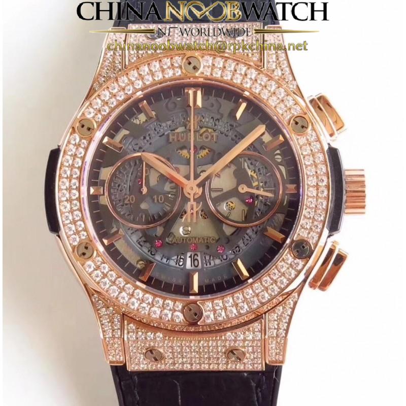 Replica Hublot Classic Fusion Aerofusion 525.OX.0180.LR.1704 HBB V6 Rose Gold & Diamonds Black Skeleton Dial Swiss 7750