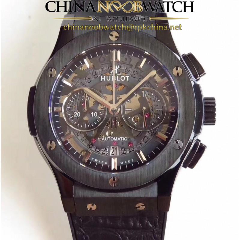 Replica Hublot Classic Fusion Aerofusion Chronograph Black Magic 525.CM.0170.RX HBB V6 Ceramic Black Skeleton Dial Swiss 7750