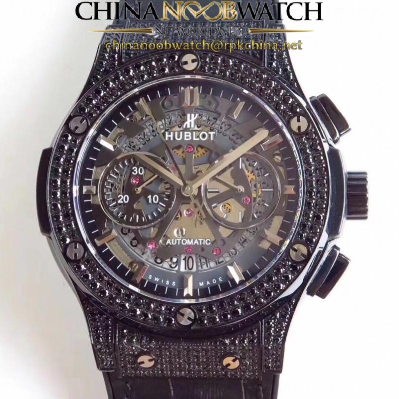 Replica Hublot Classic Fusion Aerofusion Black Magic  525.CM.0170.RX HBB V6 Ceramic & Diamonds Black Skeleton Dial Swiss 7750