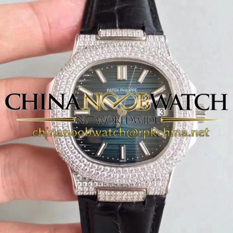 Replica Patek Philippe Nautilus Jumbo 5719/1G-001 MK Stainless Steel & Diamonds Blue Dial Swiss 324SC