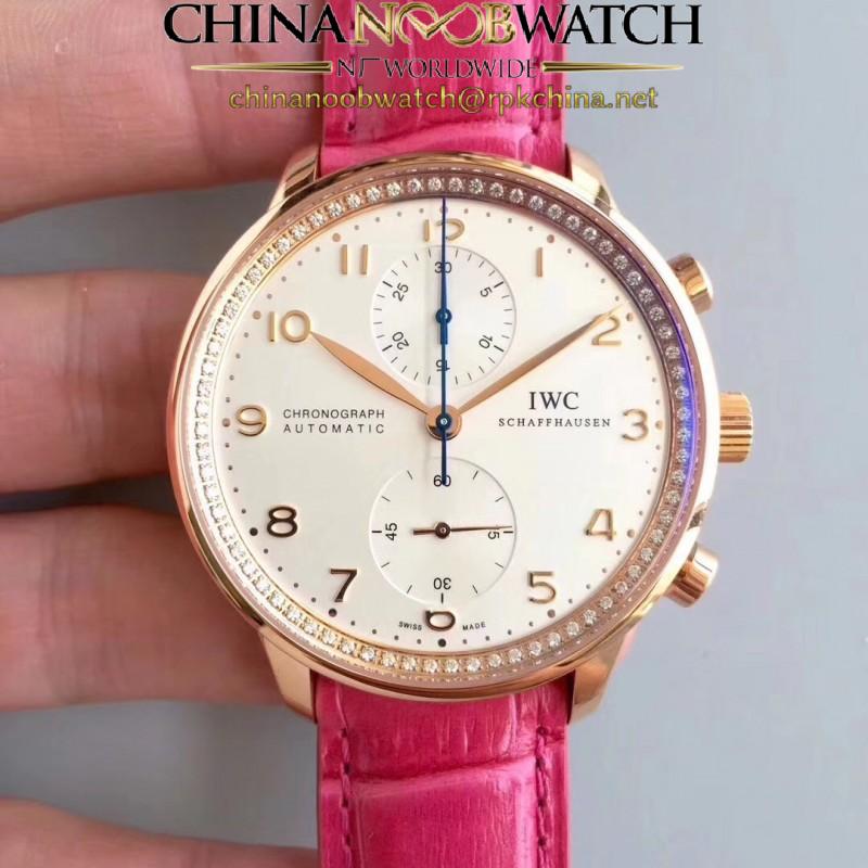 Replica IWC Portugieser Chronograph IW3714 ZF Rose Gold White Dial Swiss 7750