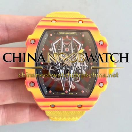 Replica Richard Mille RM27-03 Rafael Nadal RM Yellow & Red Forged Carbon Black Skeleton Dial M9015
