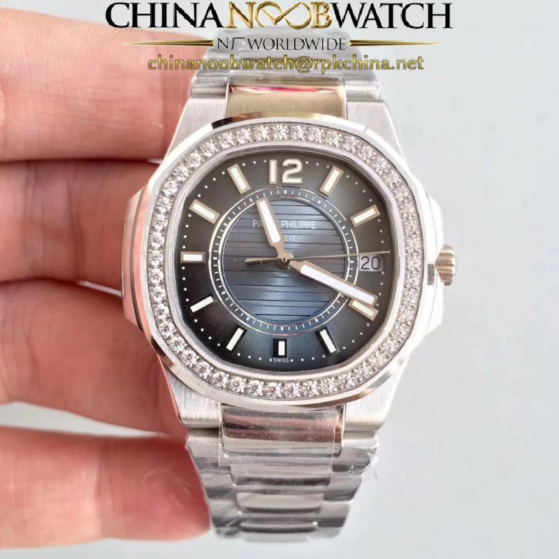 Replica Patek Philippe Nautilus Ladies 7010/1G-010 JJ Stainless Steel & Diamonds Blue Dial Swiss Quartz E23-250 S C