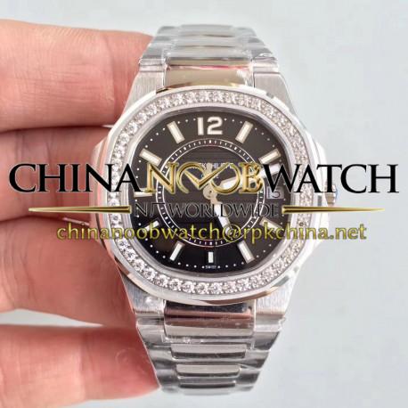 Replica Patek Philippe Nautilus Ladies 7010/1G-010 JJ Stainless Steel & Diamonds Black Dial Swiss Quartz E23-250 S C