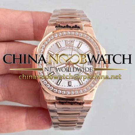 Replica Patek Philippe Nautilus Ladies 7010/1R-011 JJ Rose Gold & Diamonds Silver Dial Swiss Quartz E23-250 S C