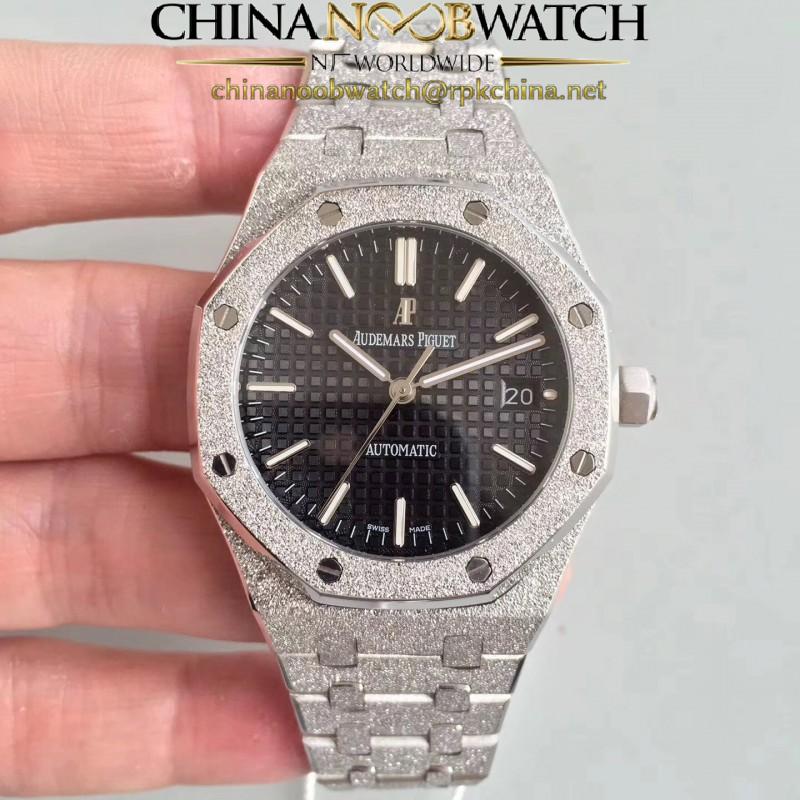 Replica Audemars Piguet Royal Oak Frosted Gold 37MM 15454 JH Stainless Steel Black Dial Swiss 3120