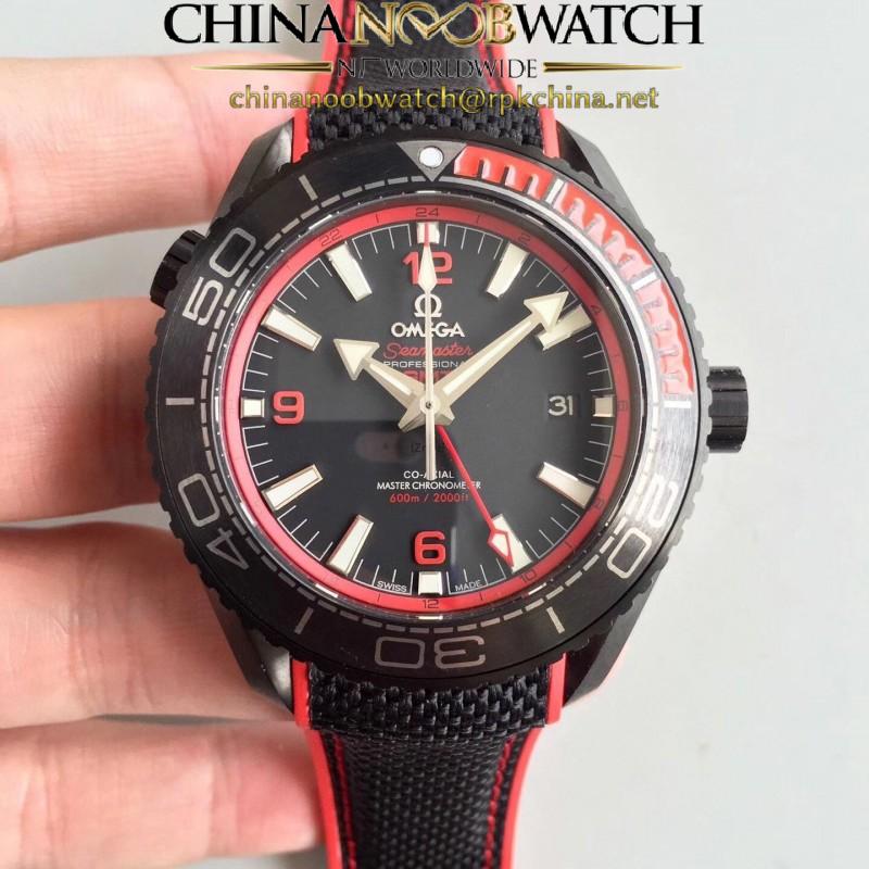 Replica Omega Seamaster Planet Ocean 600M Deep Black In Red GMT 215.92.46.22.01.003 JH PVD Black Dial Swiss 8906