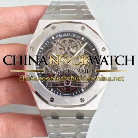 Replica Audemars Piguet Royal Oak Tourbillon Extra-Plate Squelette 26518 JF Stainless Steel Black Skeleton Dial Swiss 2924