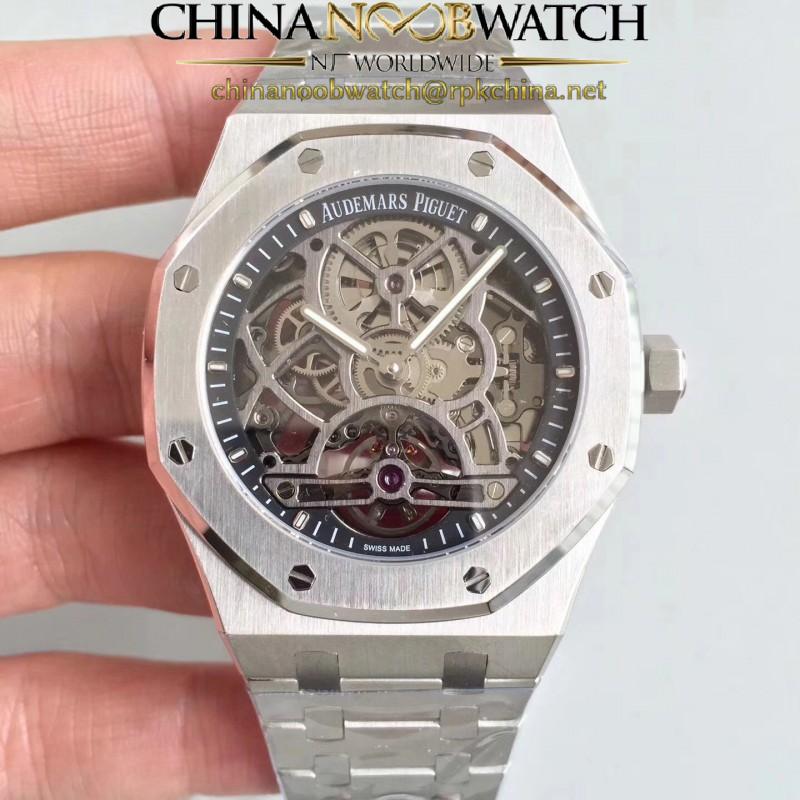 Replica Audemars Piguet Royal Oak Tourbillon Extra-Plate Squelette 26518 JF Stainless Steel Black Skeleton Dial Swiss 2924