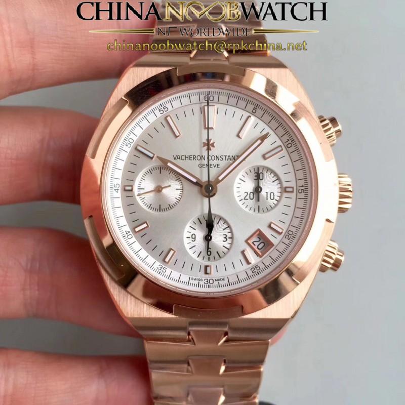 Replica Vacheron Constantin Overseas Chronograph 5500V/000R-B074 JF Rose Gold Silver Dial Swiss 7750