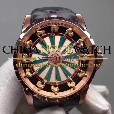 Replica Roger Dubuis Excalibur Knights Of The Round Table Limited Edition RDDBEX0398 N Rose Gold Green & White Dial M6T15