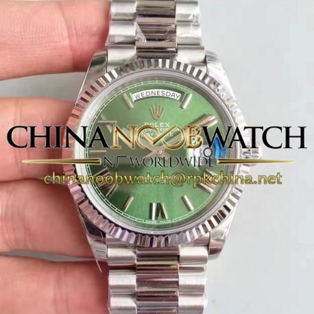 Replica Rolex Day-Date 40 228239 2018 EW Stainless Steel Green Dial Swiss 3255