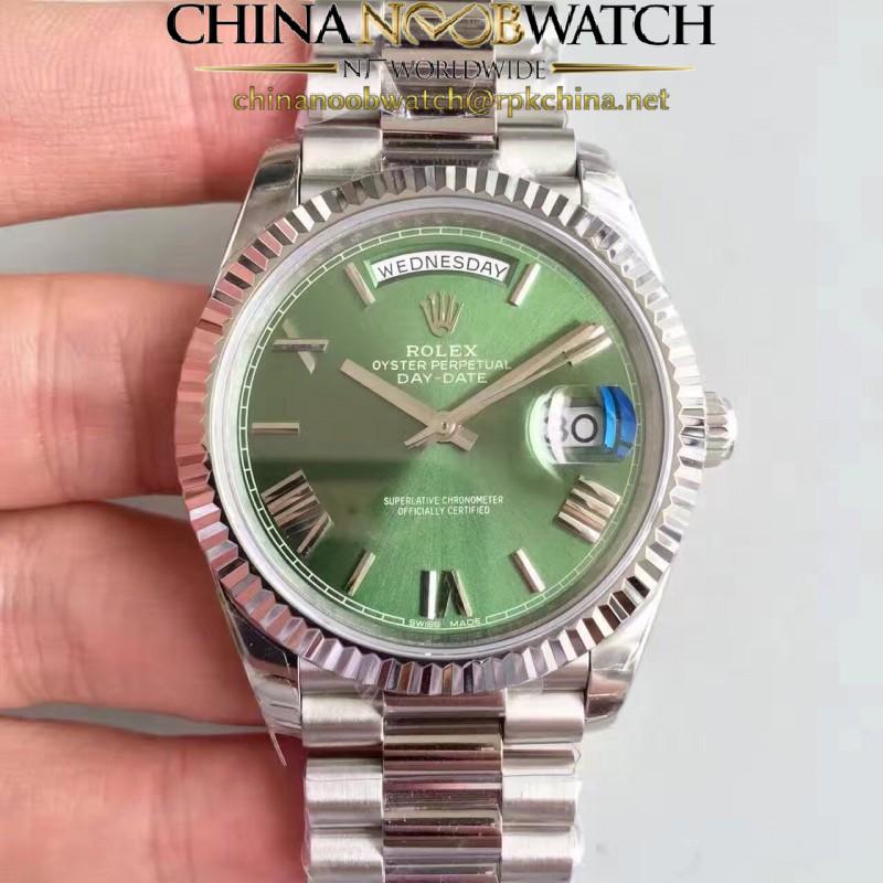 Replica Rolex Day-Date 40 228239 2018 EW Stainless Steel Green Dial Swiss 3255