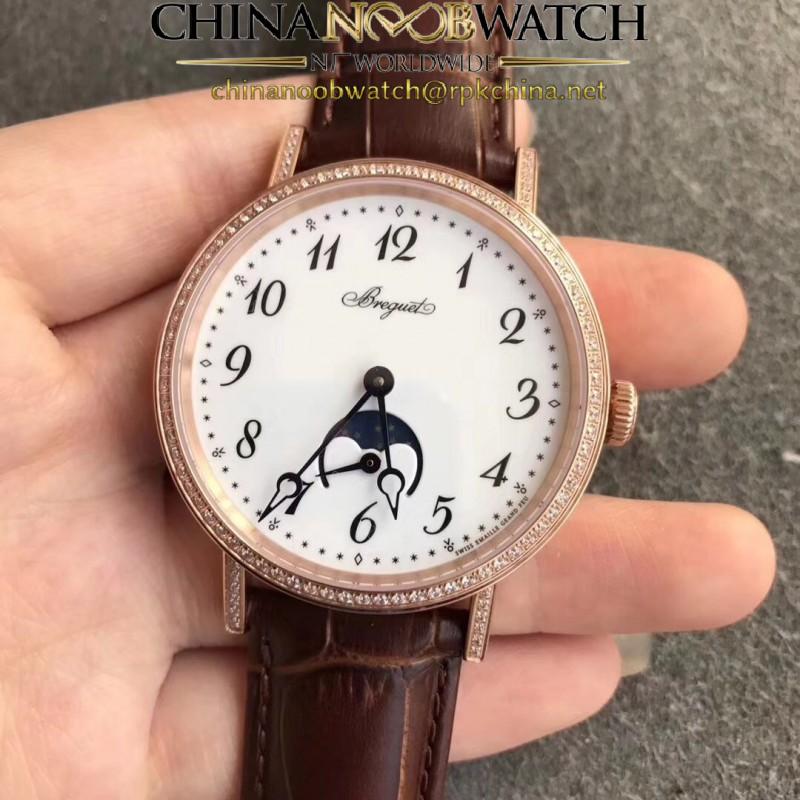 Replica Breguet Classique Moonphase 9088BR/29/964/DD0D N Rose Gold & Diamonds White Dial Swiss 770