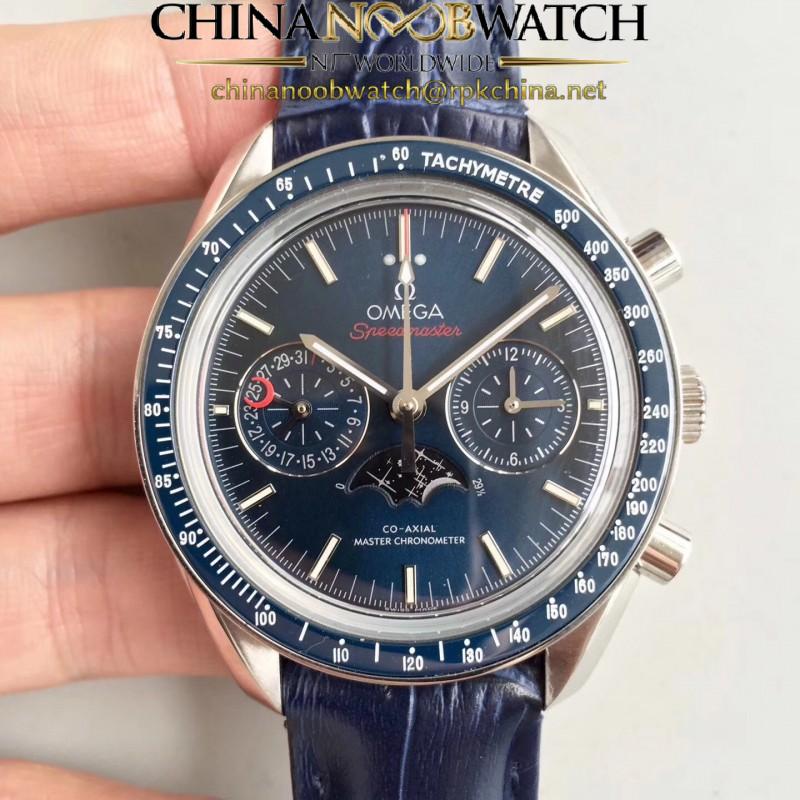 Replica Omega Speedmaster Moonwatch Moonphase Chronograph 304.33.44.52.03.001 BF Stainless Steel Blue Dial Swiss 9300