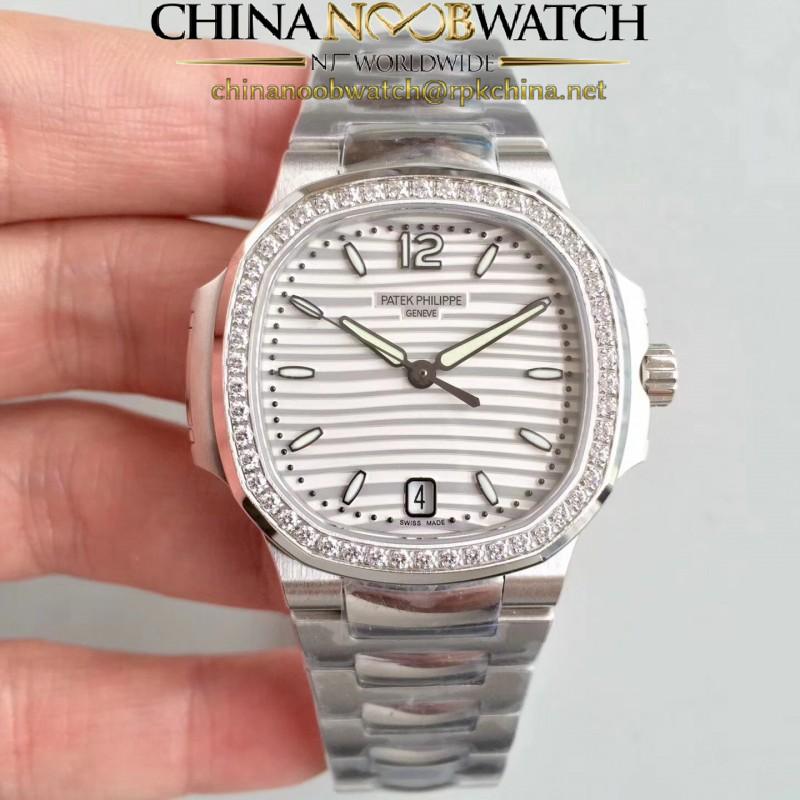 Replica Patek Philippe Nautilus Ladies 7018/1A-001 PF Stainless Steel & Diamonds White Dial Swiss 324 S C