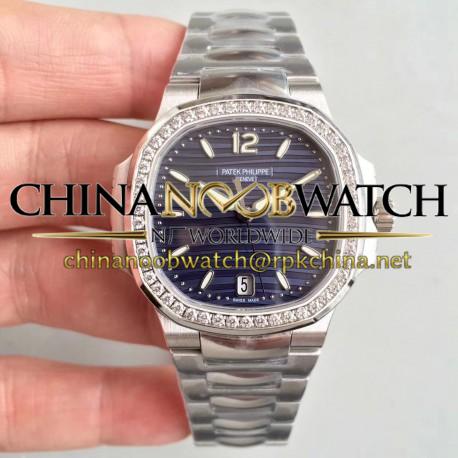 Replica Patek Philippe Nautilus Ladies 7018/1A-010 PF Stainless Steel & Diamonds Blue Dial Swiss 324 S C