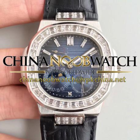 Replica Patek Philippe Nautilus Moonphase 5712G-001 N Stainless Steel & Diamond Blue Dial Swiss 240 PS IRM C LU