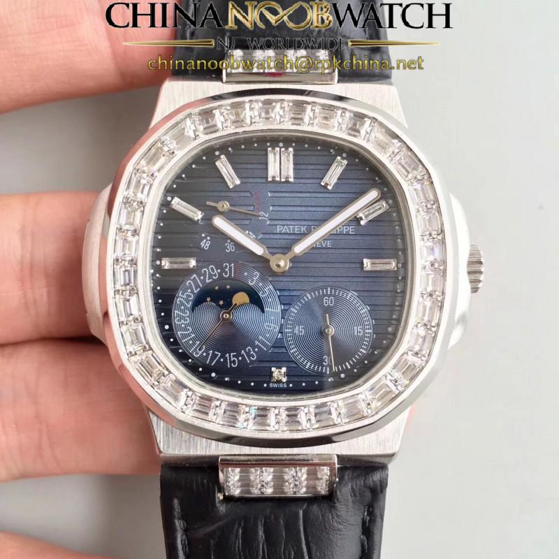 Replica Patek Philippe Nautilus Moonphase 5712G-001 N Stainless Steel & Diamond Blue Dial Swiss 240 PS IRM C LU